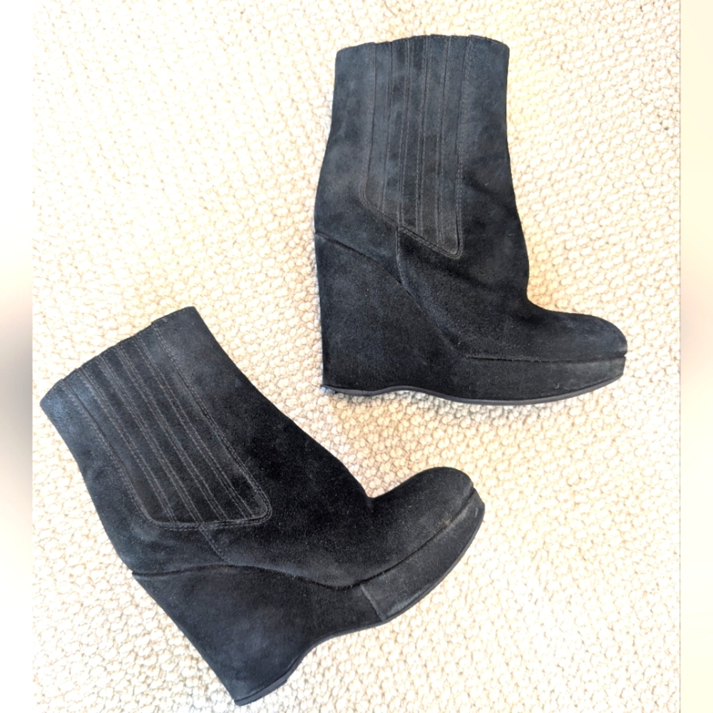 Juicy Couture Black Suede Wedge Ankle Boots -- Very High!